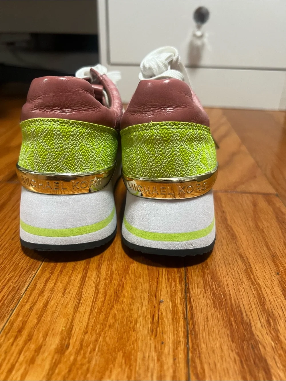 Michael Kors Pink White and Neon Green Platform Sneakers